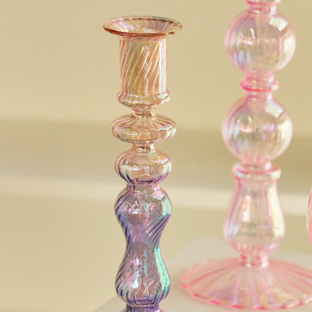Ribbed Glass Candleholders - Mermaid | Bowlift