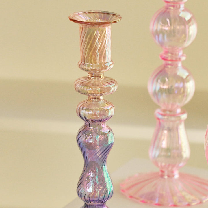 Ribbed Glass Candleholders - Mermaid | Bowlift