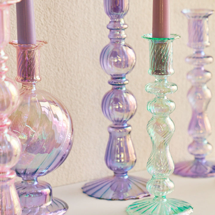 Ribbed Glass Candleholders - Mermaid | Bowlift