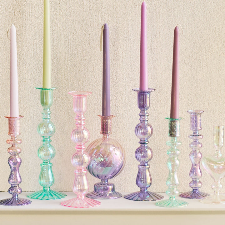 Ribbed Glass Candleholders - Mermaid | Bowlift