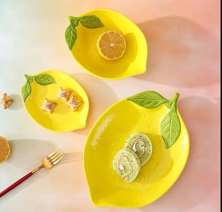 Lemon-shaped ceramic dish set, decorative serving bowls and plates for the dining table | Bowlift
