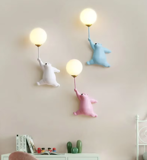 BowLift | Modern LED Cartoon Wall Lamp – Minimalist Bear Wall Light with 3D Moon