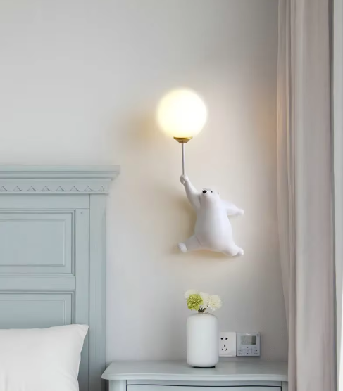 BowLift | Modern LED Cartoon Wall Lamp – Minimalist Bear Wall Light with 3D Moon
