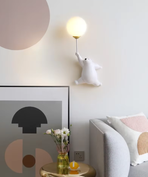 BowLift | Modern LED Cartoon Wall Lamp – Minimalist Bear Wall Light with 3D Moon