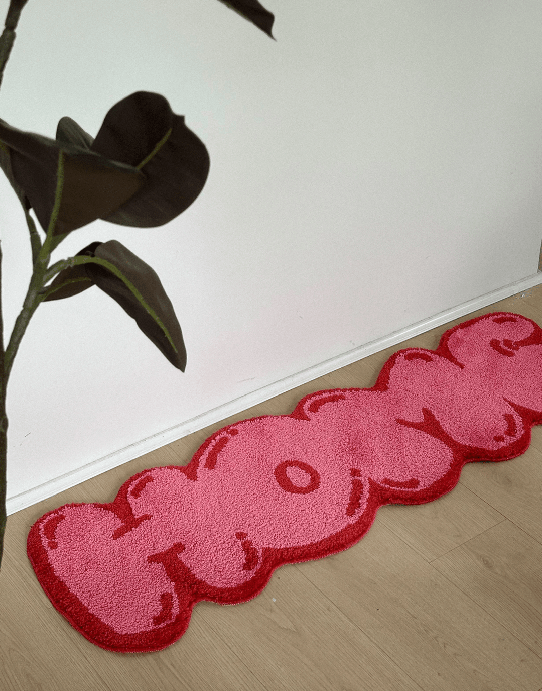 Pink Tufted "HOME" Balloon Font Rug | Bowlift
