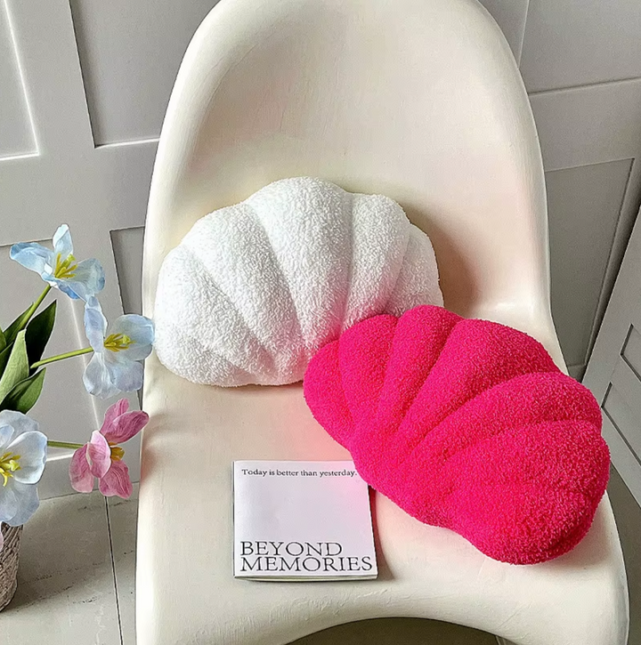 Pastel Shell Cushion – Fluffy Bouclé Plush Pillow | Bowlift