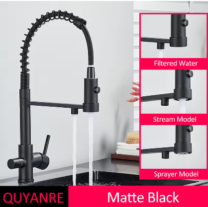 Sandsberg Black Filter Kitchen Faucet with Dual Outlet – Mixing Tap with Water Filter for Kitchens, Water Treatment and Cleaning | Bowlift
