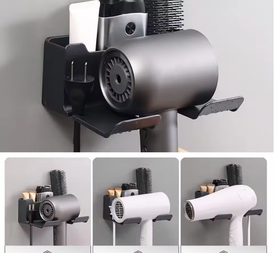 Multifunctional hair dryer holder – wall mounted | no drilling | with plug storage | ABS plastic Bowlift