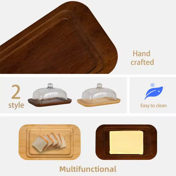 ButterVault Butter dish with glass lid and wooden base | Bowlift