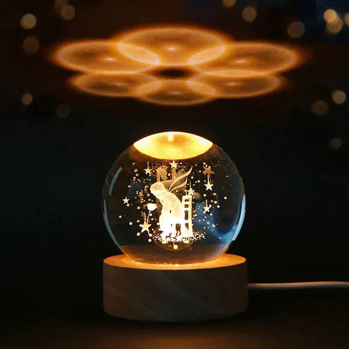 3D Crystal Night Light LED - Starry Sky Projector with Wooden Base, Romantic Lighting for Bedroom & Gifts | Bowlift