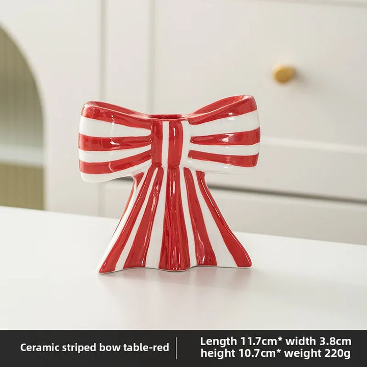 Classic Striped Bow Ceramic Candle Holder | Bowlift