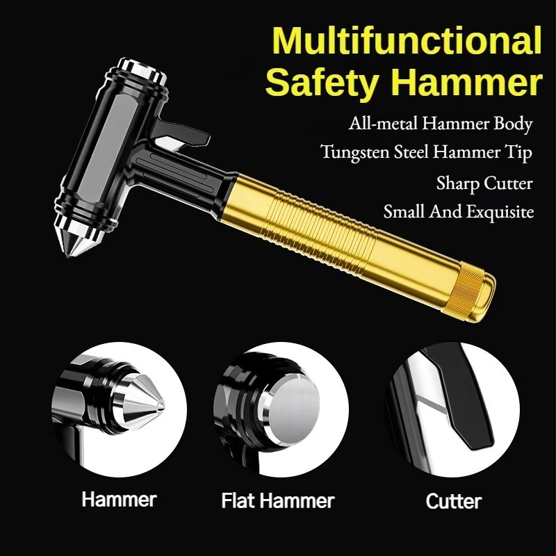 BowLift | All-Metal Car Safety Window Hammer - Emergency Glass Breaker & Seat Belt Cutter