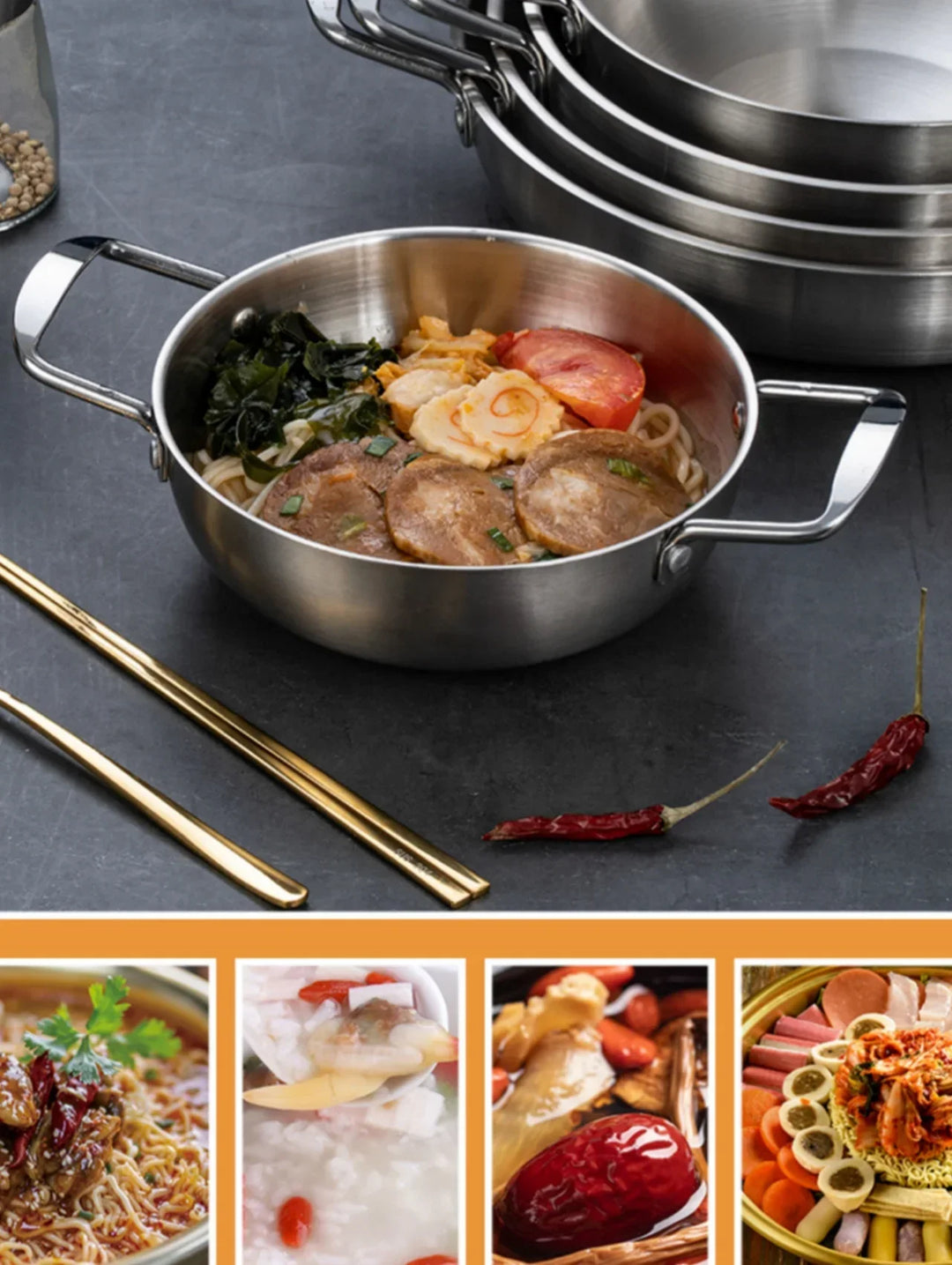 GastroPan – Stainless Steel Sauce & Paella Pan with Handle Bowlift