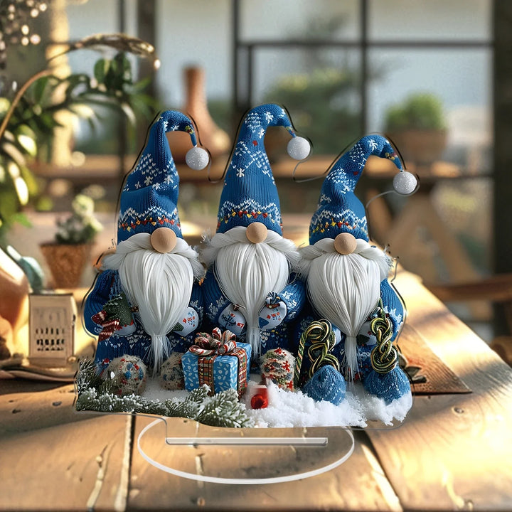 BowLift | GlasNordic Christmas Gnome Decoration | Acrylic Table Figure 18 cm | 3 Gnomes in Blue | Festive Decoration for Living Room, Kitchen & Office
