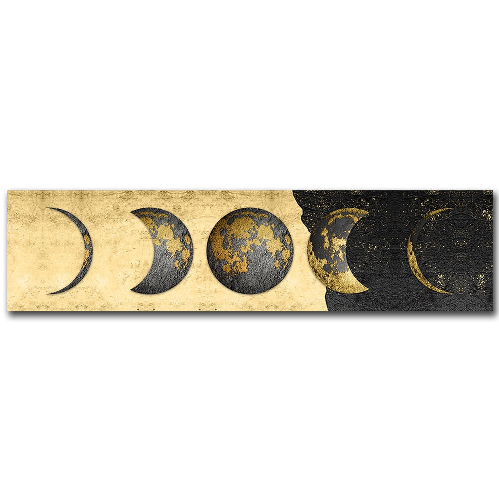 Moon Phases Wide Format Black White Wall Art Canvas Prints Pictures For Bedroom Above The Bed Living Room Decor | Bowlift