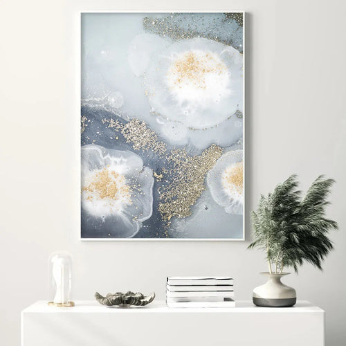 Blue White Golden Abstract Floral Wall Art Fine Art Canvas Prints Poster Picture For Modern Living Room Bedroom Nordic Home Decor | Bowlift