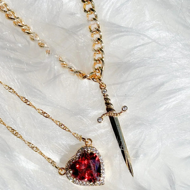 BowLift | Heart and Sword Couple Necklaces