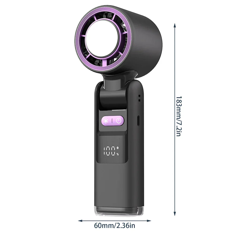 Mini handheld fan with 100 wind levels and digital display | Bowlift