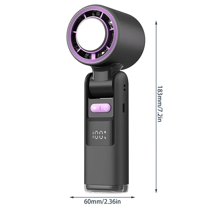 Mini handheld fan with 100 wind levels and digital display | Bowlift