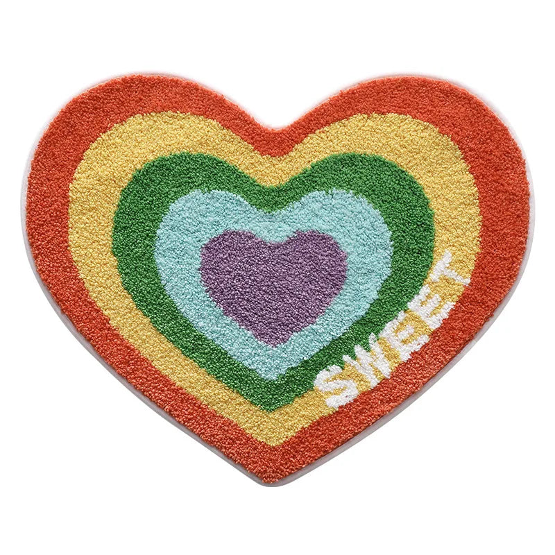 Heart-Shaped Rainbow Tufted Mat | Bowlift