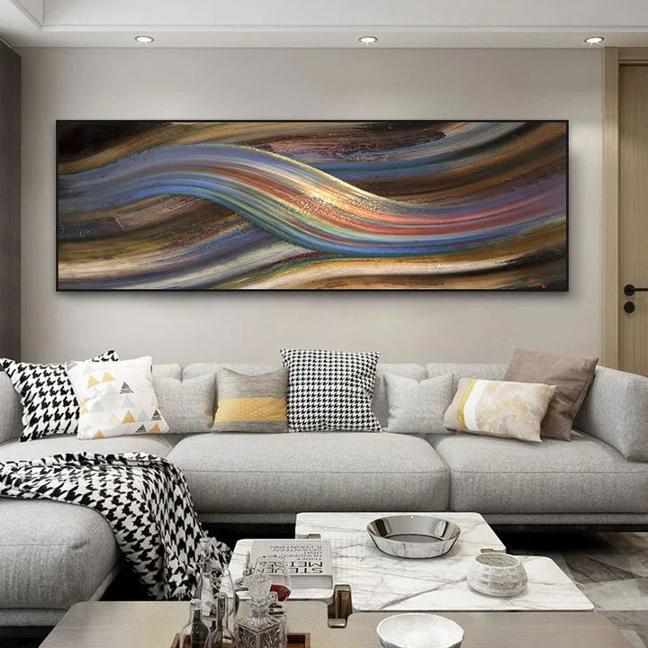 Flowing Rainbow Abstract Wall Art Fine Art Canvas Print Wide Format Modern Colors Pictures For Above The Bed or Above The Living Room Sofa | Bowlift