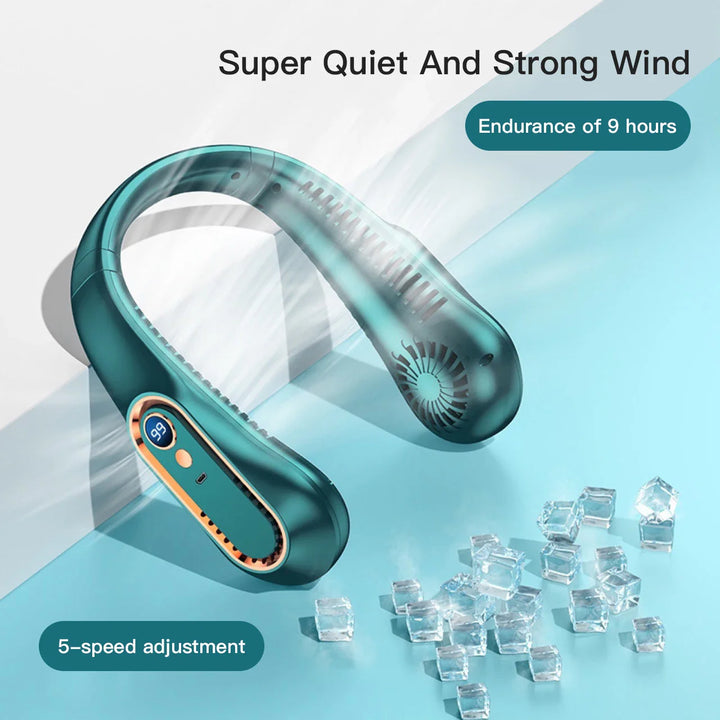 Portable Mini Bladeless Neckband Fan with Digital Display - USB Rechargeable Air Cooler for Neck, Hands-Free Cooling Experience | Bowlift