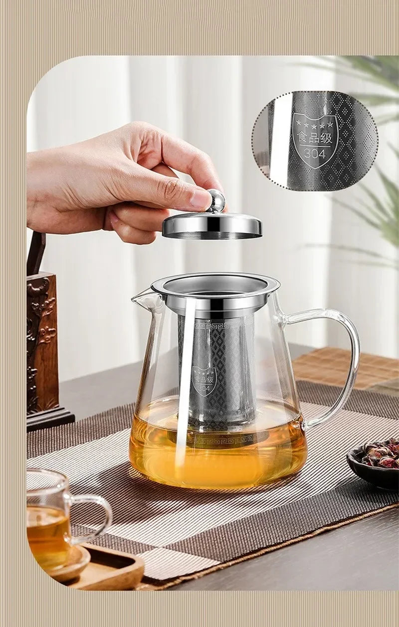 BowLift | 450ml-950ml Heat Resistant Glass Teapot – Stainless Steel Tea Filter, Flower Kettle for Kung Fu Tea, Puer and Oolong Tea