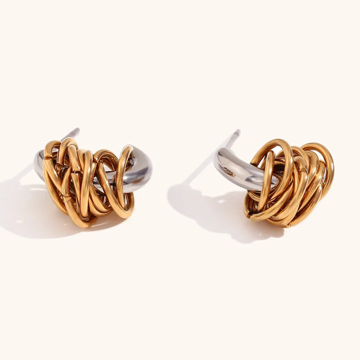 BowLift | Dainty Two Tone C Hoop Wrapped Earrings