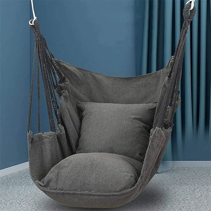 BowLift | HÄNGELUX Hanging Chair | 250 kg Load Capacity | For Balcony, Garden & Living Room | Soft Cotton Mix – White/Grey/Black