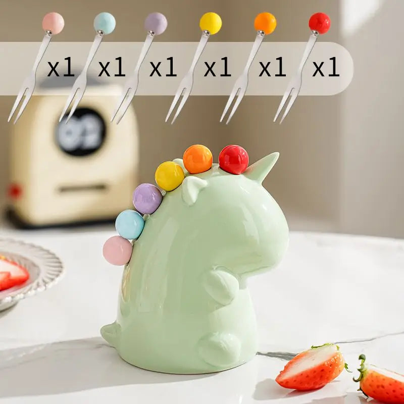 BowLift | Ceramic Unicorn Stainless Steel Fruit Fork Set