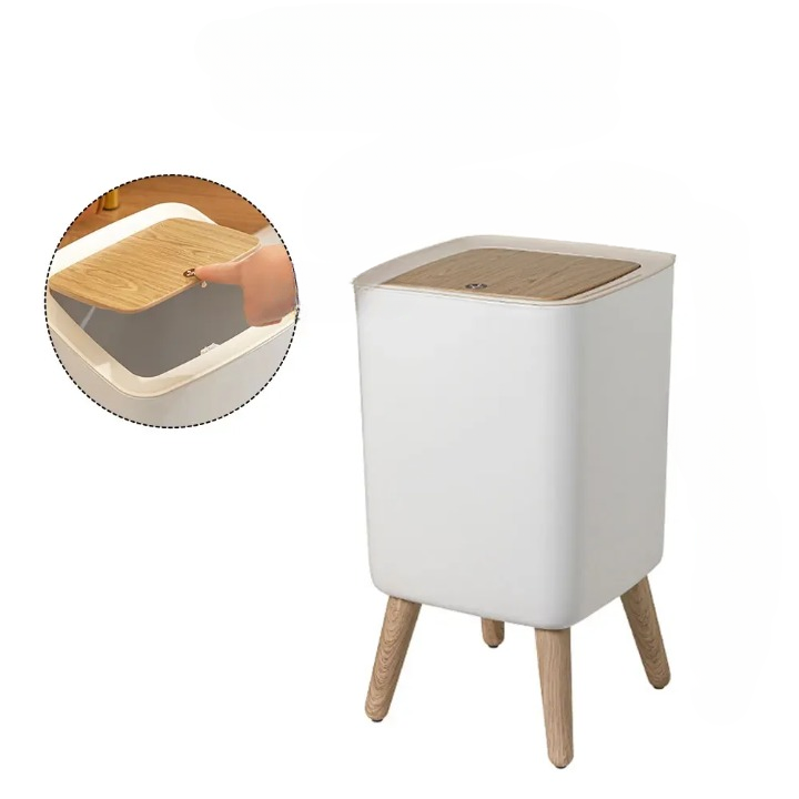 BowLift | Wooden High Foot Trash Can with Press Cover – EcoBin