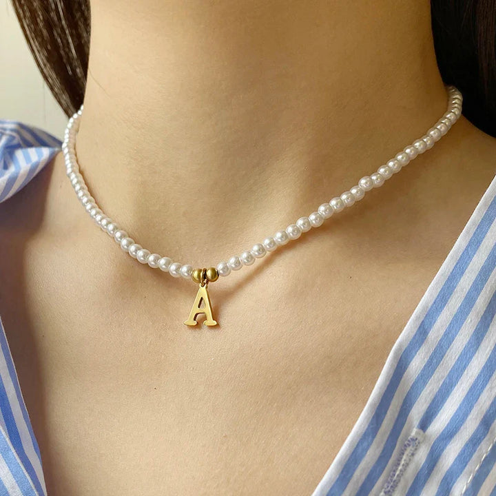 BowLift | Elegant Gold Accented Pearl Letter Initial Necklace