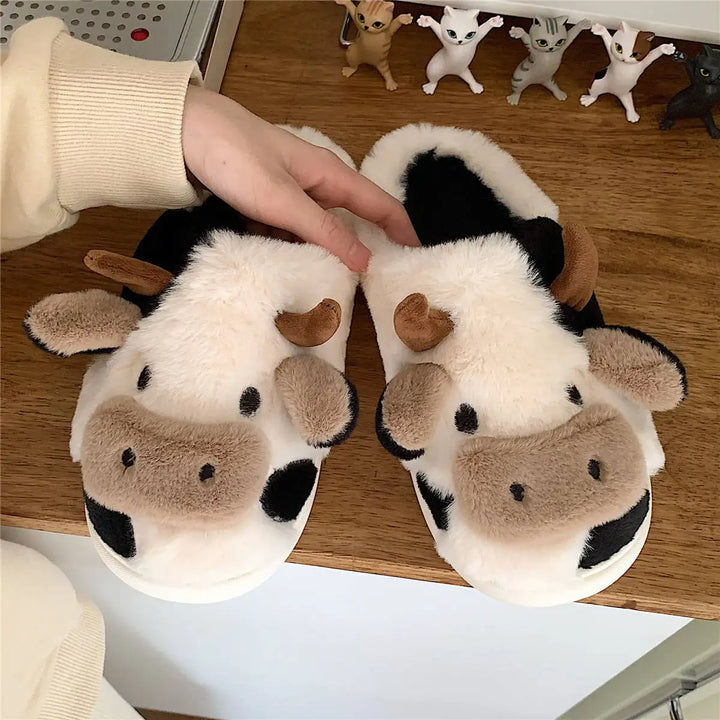 Funny Cow Slippers for Men and Women – Fluffy Winter Slippers, Cozy and Warm, Non-Slip and Soft for Home | Bowlift