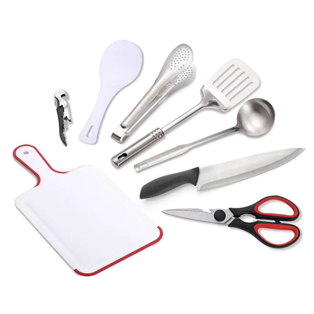 BowLift | Nomadiq Cooking Set | 9-piece | Stainless Steel Outdoor Kitchen Accessories | With Carrying Bag