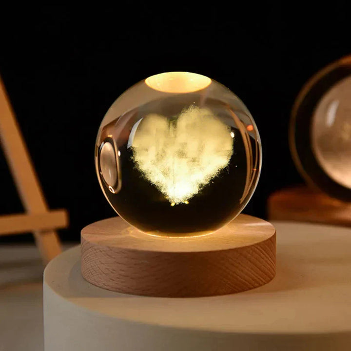 3D Crystal Night Light LED - Starry Sky Projector with Wooden Base, Romantic Lighting for Bedroom & Gifts | Bowlift