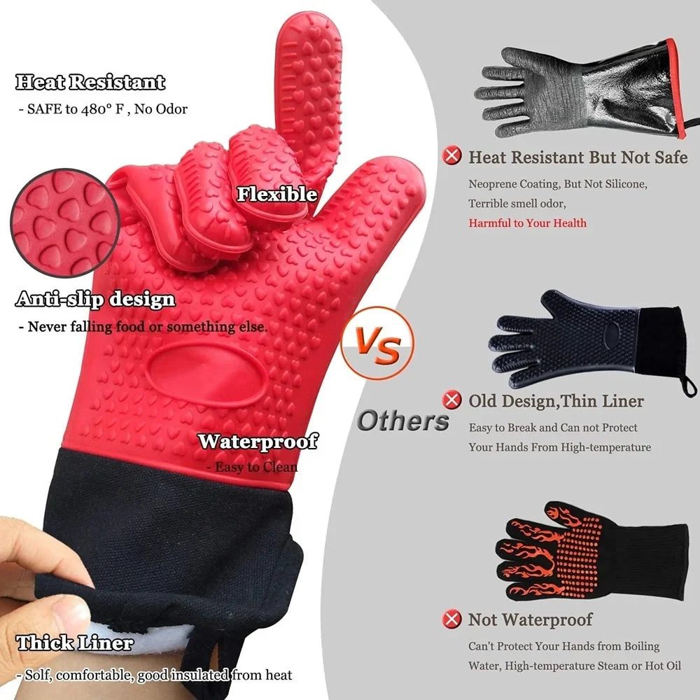 BowLift | Griptermo Silicone Grill Gloves | Heat Resistant up to 260 °C | Non-Slip & Waterproof | With Cotton Lining