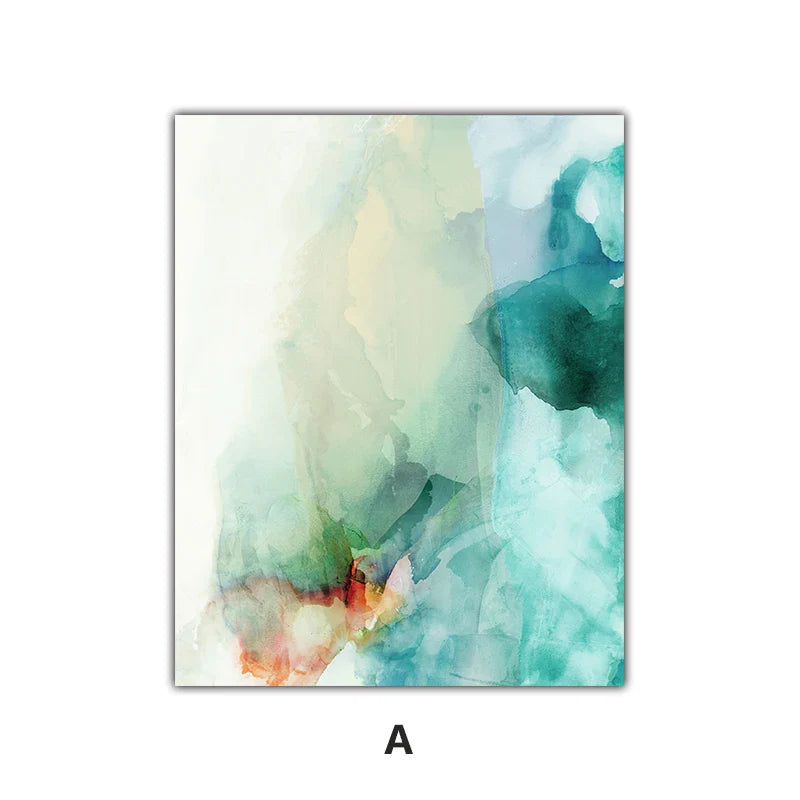 Ethereal Whispers Teal Emerald Aquamarine Abstract Wall Art Fine Art Canvas Prints Nordic Pictures For Modern Apartment Living Room Decor | Bowlift