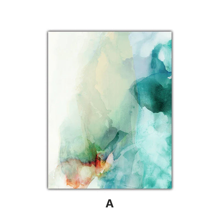 Ethereal Whispers Teal Emerald Aquamarine Abstract Wall Art Fine Art Canvas Prints Nordic Pictures For Modern Apartment Living Room Decor | Bowlift