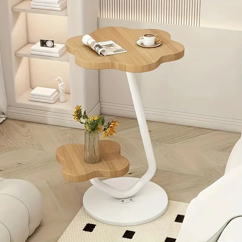 BowLift | Cream-colored Flower-shaped Side Table with Double Storage Layers and Metal Frame