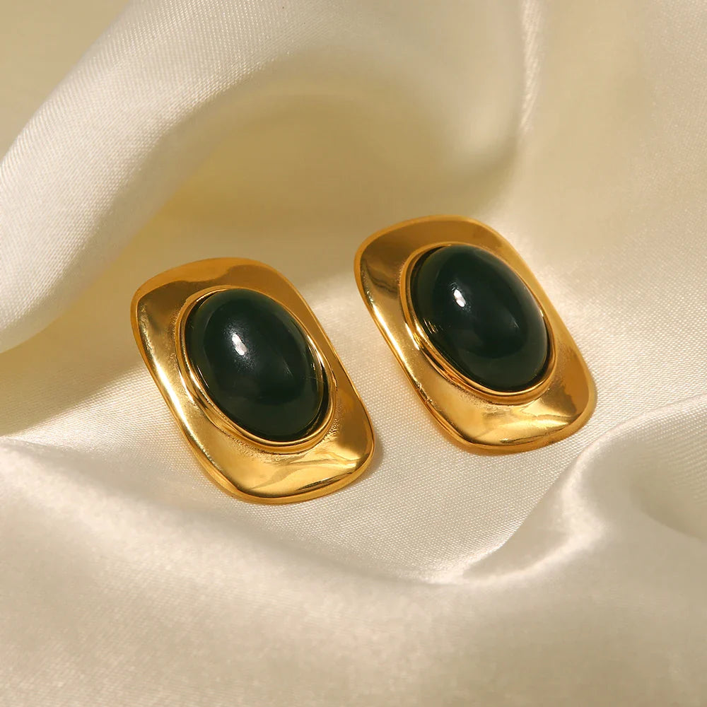 BowLift | 18k Green Oval Opal Rectangle Earrings