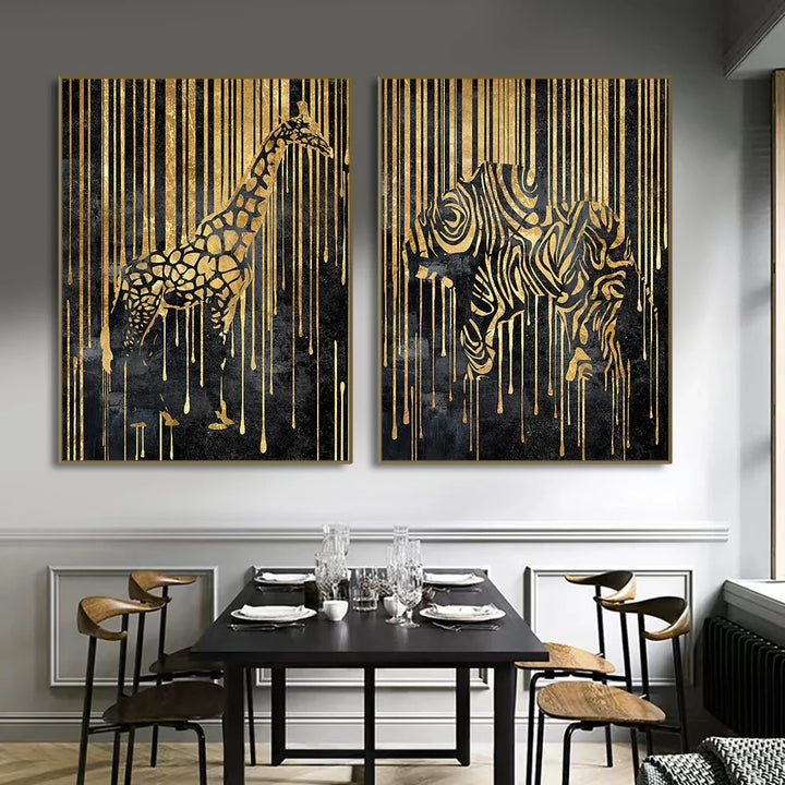 Modern Abstract Golden Zebra Lines Lion Elephant Tiger Wall Art Fine Art Canvas Prints Pictures For Luxury Apartment Living Room Dining Room Art Decor | Bowlift