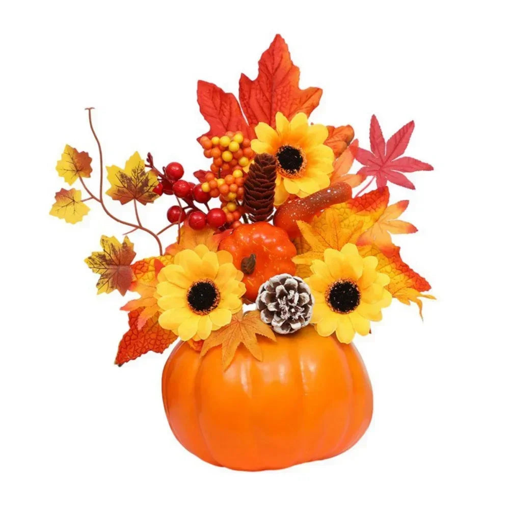 BowLift | Autumn Magic | Decorative Pumpkin with Artificial Flowers | 25–30 cm | Autumn & Halloween Decor