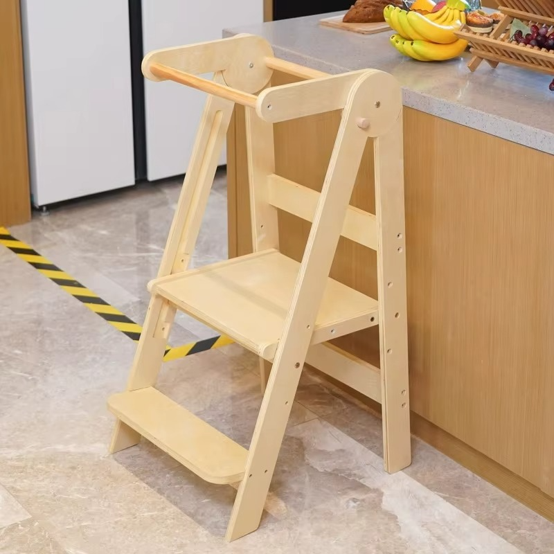 BowLift | Modern Design Foldable Step Stool Kids Wooden Kitchen Tower - Safe and Versatile Helper for Kids