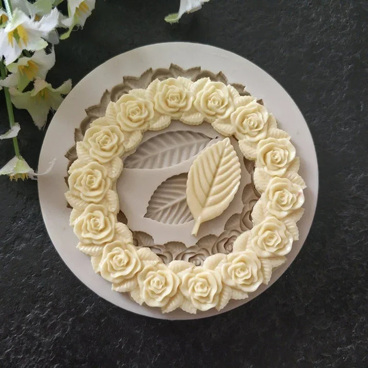 BowLift | DekoMould Silicone Mold Rosette & Leaves | For Fondant, Chocolate & Sugar Paste | Finest Baking Decoration & Frame Designs