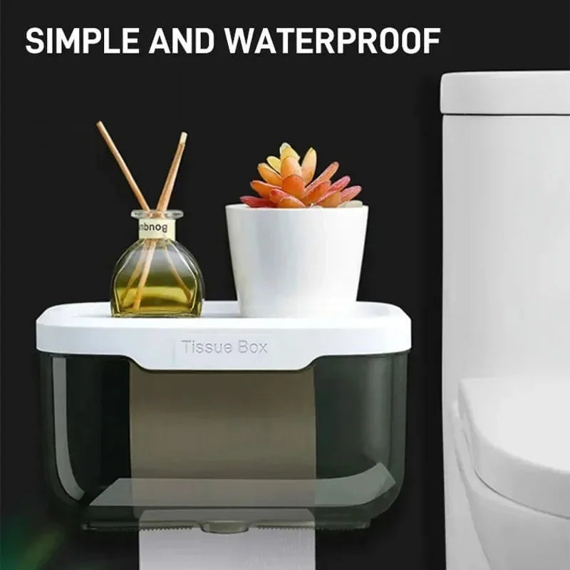 BowLift | Wall-Mounted Toilet Paper Holder | With Shelf & Waterproof Box | Modern & Space-Saving