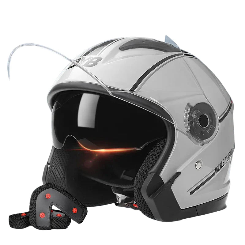 BowLift | Retro 3/4 Open-Face Motorcycle Helmet with Dual Lens – AeroRide
