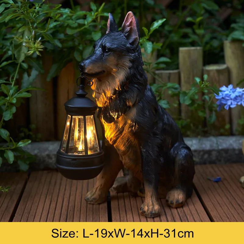 Solar-Powered Outdoor Resin Dog Statue Lamp | Bowlift