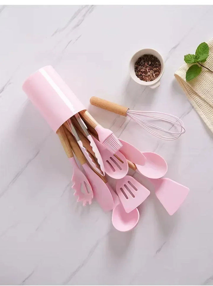 ChefEase – 12-piece silicone kitchen utensil set with wooden handles Bowlift