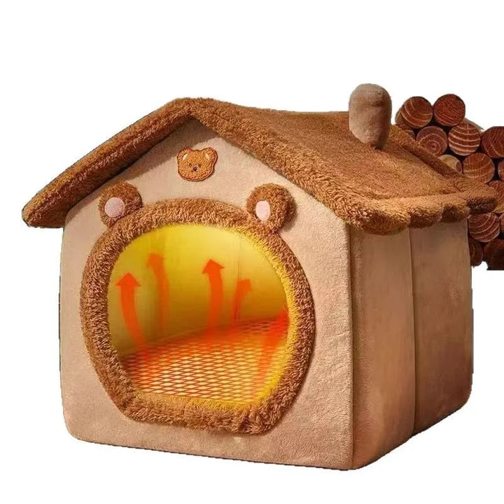 Plush Pet House with Roof & Anti-Slip Bottom Bowlift