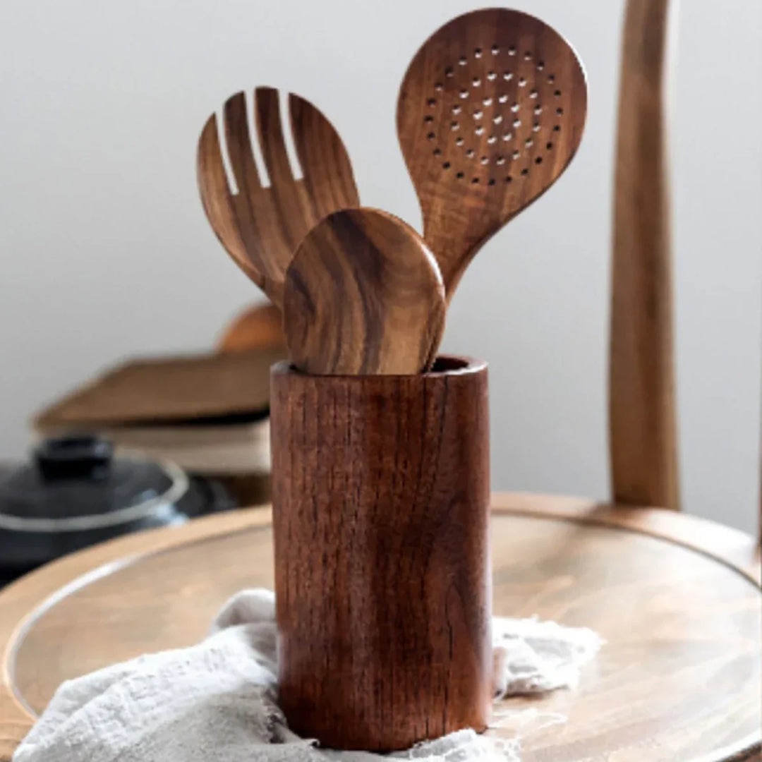 EcoWood – Luxurious cookware set made of wood with storage bucket Bowlift